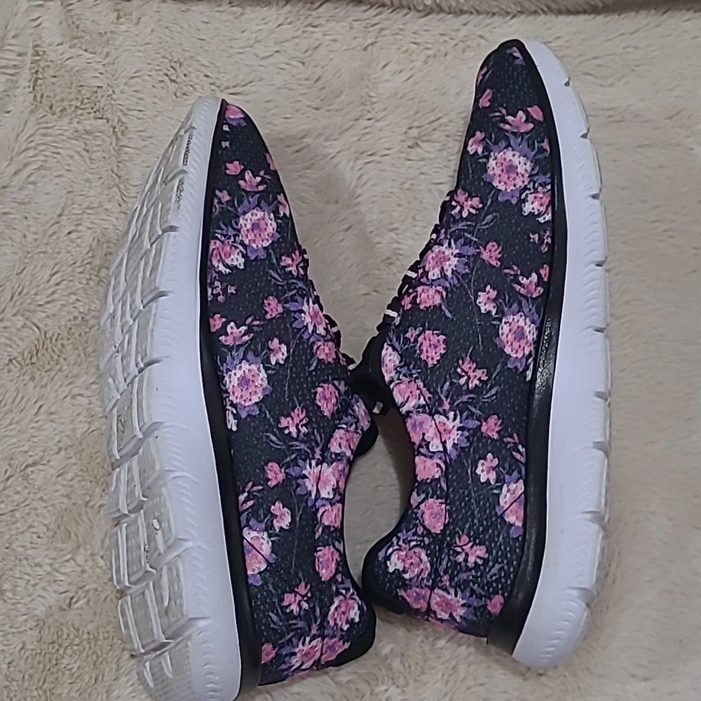Skechers Women's Black and Pink Floral Sneakers - Picture 4 of 6